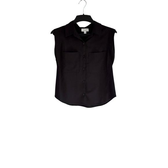Evereve Womens Black Camp Button Down Blouse Sleeveless Size XS - Picture 2 of 6